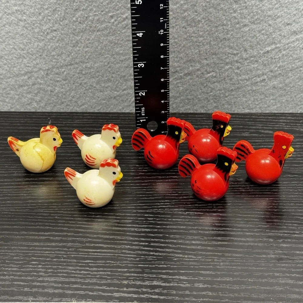 Vintage Fisher Price little people 7 CHICKENS for farm red Rooster and white Hen